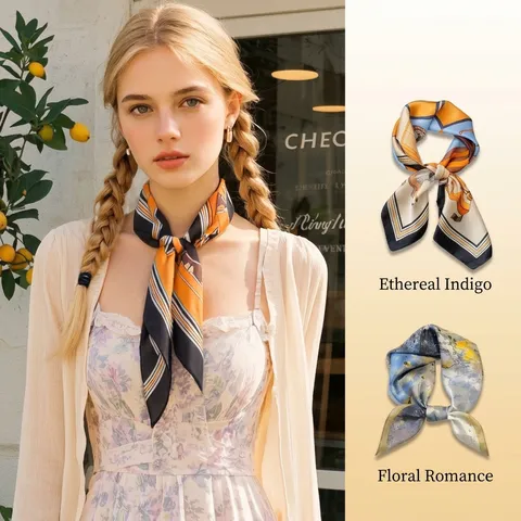 Dames Elegante Polyester Satijnen Vierkante Sjaal Artistieke Print Halsdoek Lichtgewicht Mode Accessoires Kantoor Veelzijdig