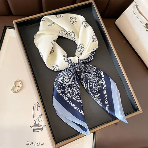 Women Elegant Satin Square Scarf Old Money Style Paisley Floral Printed Neck Scarf Fashion Silk Feel Small Foulard For Office Everyday
