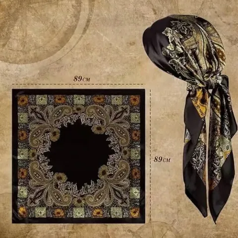 Women Retro Paisley Print Satin Square Scarf Large Faux Silk Head Scarf Wrap Shawl Fashion Hair Band Decorative Accessories