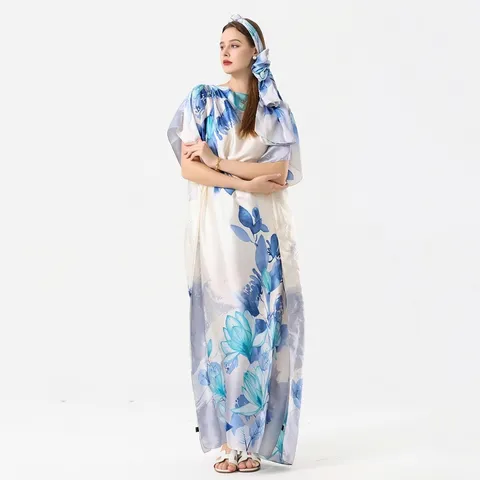 Copricostume da Spiaggia in Satin Look Stampa Bohémien per Donna Kaftano Lungo Vestaglia Bikini Allentato per Vacanza Estate
