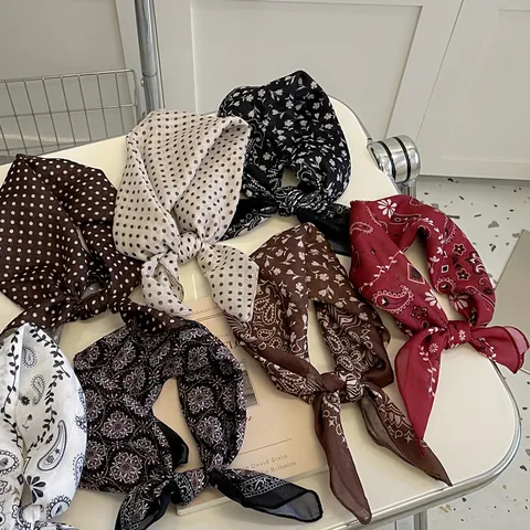 Vintage Paisley Print Square Scarf Retro Floral Polka Dot Neck Scarf Headscarf Hair Band For Women Fashion Accessories