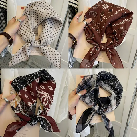 Vintage Paisley Print Square Scarf Retro Floral Polka Dot Neck Scarf Headscarf Hair Band For Women Fashion Accessories