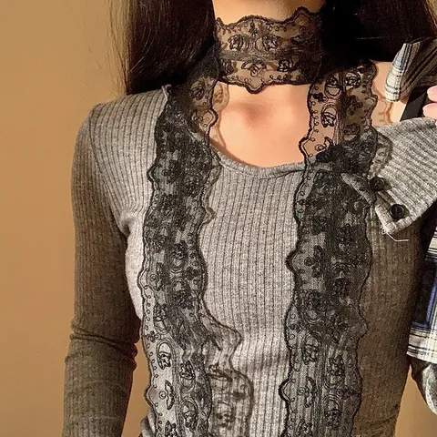 Elegante Pañuelo de Cinta de Encaje Estilo Coreano para Mujer Floral Bordado Corbata Delgada Larga Cinturón Versátil Accesorios de Moda
