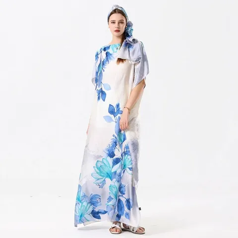 Copricostume da Spiaggia in Satin Look Stampa Bohémien per Donna Kaftano Lungo Vestaglia Bikini Allentato per Vacanza Estate