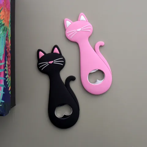 Abridor de Botellas de Cerveza Creativo Forma de Gato Dibujos Animados Acero Inoxidable Silicona Imán de Nevera Silueta de Gato Lindo Regalo para Bar