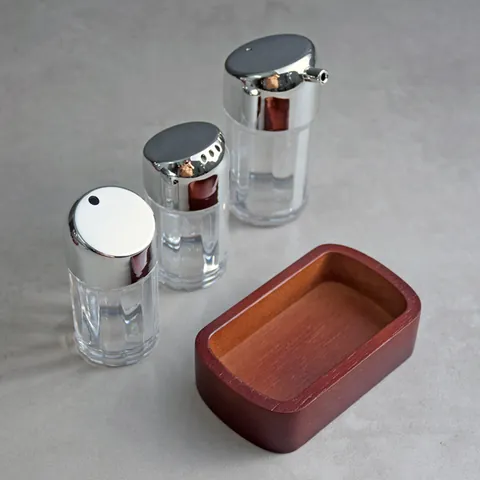 Nordic Solid Wood Base Condiment Rack Set Acrylic Spice Jar Transparent Oil Vinegar Bottle Powder Shaker Kitchen Storage Organizer Set