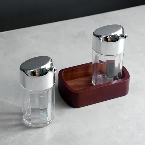 Nordic Solid Wood Base Condiment Rack Set Acrylic Spice Jar Transparent Oil Vinegar Bottle Powder Shaker Kitchen Storage Organizer Set