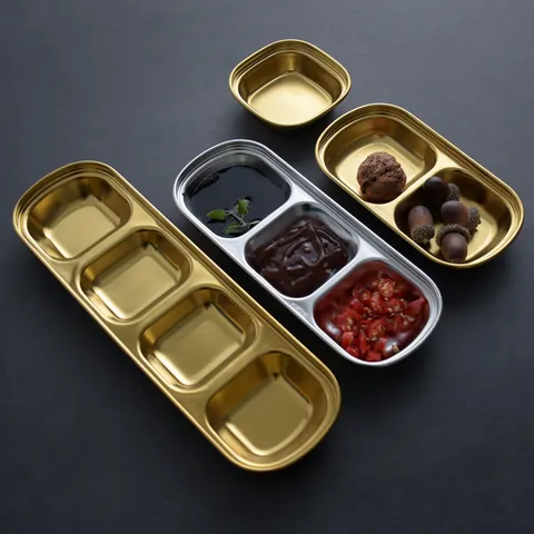 304 Edelstahl Saucenschale Matt Gewürzteller 1 2 3 4 Fächer Gold Silber Dip Schale Für Hot Pot Restaurant