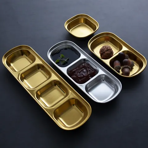 304 Edelstahl Saucenschale Matt Gewürzteller 1 2 3 4 Fächer Gold Silber Dip Schale Für Hot Pot Restaurant