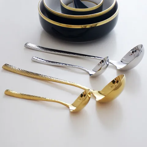304 Stainless Steel Soup Ladle With Hammered Texture Long Handle Thickened Deep Porridge Spoon For Home Hot Pot Gold Silver