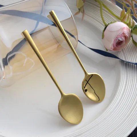 304 Stainless Steel Coffee Spoon Gold Leaf Creative Stirring Spoon Vintage Luxury Dessert Spoon For Milk Tea Honey