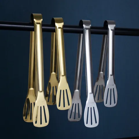 304 Stainless Steel Slotted Food Tongs Thickened Long Handle Steak Tong BBQ Buffet Bread Buns Clip Kitchen Utensil