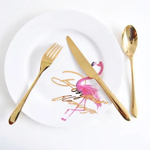 Mirror Gold Stainless Steel Flatware Set Dinner Knife Fork Spoon Teaspoon Steak Knife Cutlery For Home Wedding Banquet