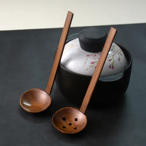 Japanese Style Wooden Soup Spoon And Slotted Ladle Long Handle Ramen Hot Pot Spoon Natural Bamboo Wood Kitchen Utensil