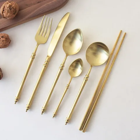 304 Stainless Steel Bamboo Joint Cutlery Set Luxury Gold Mirror Matte Finish Dinner Knife Fork Spoon Chopsticks Western Tableware