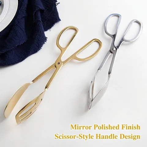 Stainless Steel Food Tongs Scissor Type BBQ Steak Bread Salad Serving Tongs Gold Silver Mirror Polished Kitchen Tool
