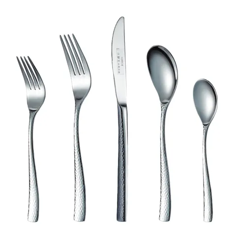 304 Stainless Steel Hammered Cutlery Collection Mirror Polished Steak Knife Dinner Fork Spoon Tableware For Western Dining