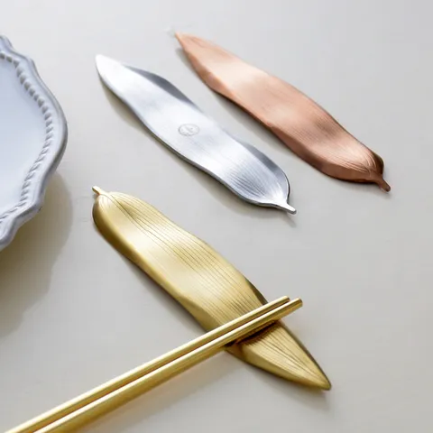 Creative Willow Leaf 304 Stainless Steel Chopstick Rest Japanese Minimalist Brushed Metal Tableware Support Spoon Holder For Hotel Home