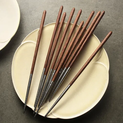 Danish Minimalist 304 Stainless Steel And Wenge Wood Spliced Chopsticks Heat Resistant Non Slip Reusable Tableware For Kitchen