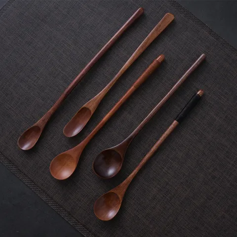 Japanese Style Retro Long Handle Phoebe Wood Stirring Spoon For Honey Milk Tea Coffee Seasoning Mixing Spoon Wooden Utensil