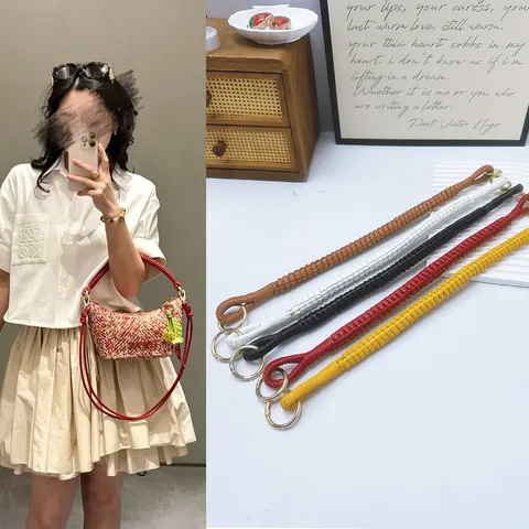 Handmade Woven PU Leather Bag Strap Replacement Braided Handle With Gold Metal Rings DIY Purse Accessories For Women Casual Handbag