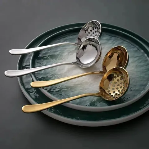 304 Stainless Steel Soup Spoon And Slotted Spoon Mirror Polished Thickened Creative Hot Pot Ladle For Home Kitchen Dining