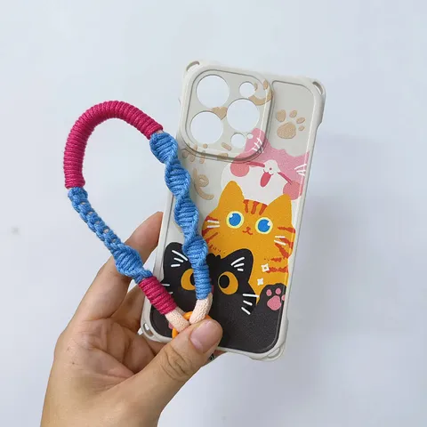 Handmade Woven Phone Lanyard Spiral Contrast Color Wrist Strap With Metal Ring Buckle For Keys Camera Earphone Case Hanging Cord