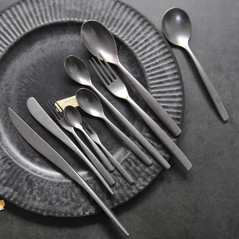 Service de Couverts en Acier Inoxydable Mat Rétro Style Japonais Couteau à Steak Fourchette Cuillère à Soupe Cuillère à Thé Couteau à Beurre Vaisselle Minimaliste