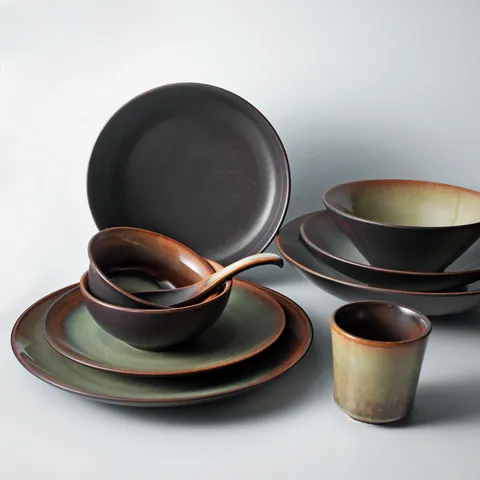 Japanese Retro Reactive Glaze Ceramic Bowl Plate Dinnerware Home Restaurant Ramen Soup Bowl Shallow Plate Tableware