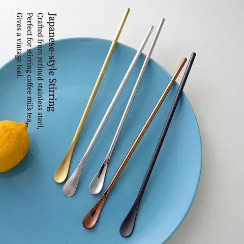 Japanese Style 304 Stainless Steel Long Handle Stirring Spoon For Coffee Milk Powder Honey Mirror Matte Metal Mixing Spoon Kitchen Gadget