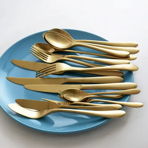 Nordic Matte Gold Stainless Steel Cutlery Set Vintage Brushed Steak Knife Fork Spoon Set JOMU Style Tableware For Home Banquet
