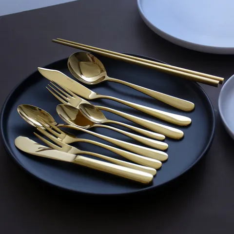 Dutch Style Stainless Steel Steak Knife Gold Luxurious Mirror Polished Dinner Fork Spoon Tableware For Banquet Restaurant Home