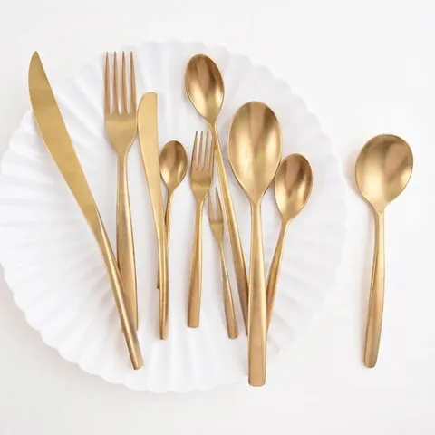 Nordic Frosted Gold Stainless Steel Flatware Set Steak Knife Dinner Fork Spoon Tableware For Home Restaurant Banquet Western Cutlery