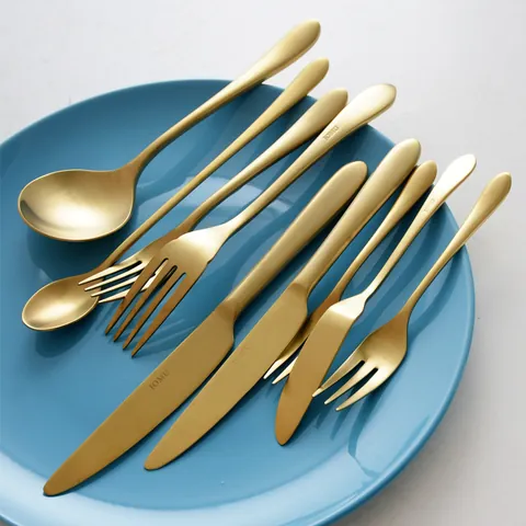 Nordic Matte Gold Stainless Steel Cutlery Set Vintage Brushed Steak Knife Fork Spoon Set JOMU Style Tableware For Home Banquet