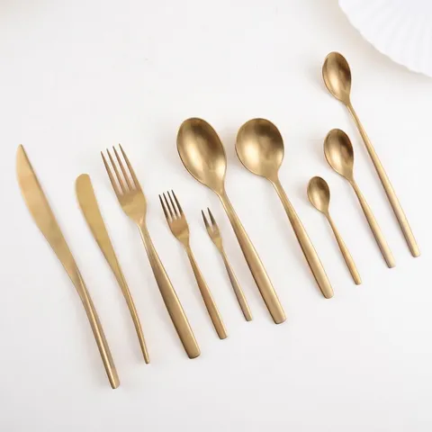 Nordic Frosted Gold Stainless Steel Flatware Set Steak Knife Dinner Fork Spoon Tableware For Home Restaurant Banquet Western Cutlery