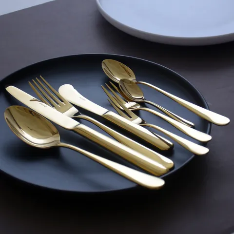 Dutch Style Stainless Steel Steak Knife Gold Luxurious Mirror Polished Dinner Fork Spoon Tableware For Banquet Restaurant Home
