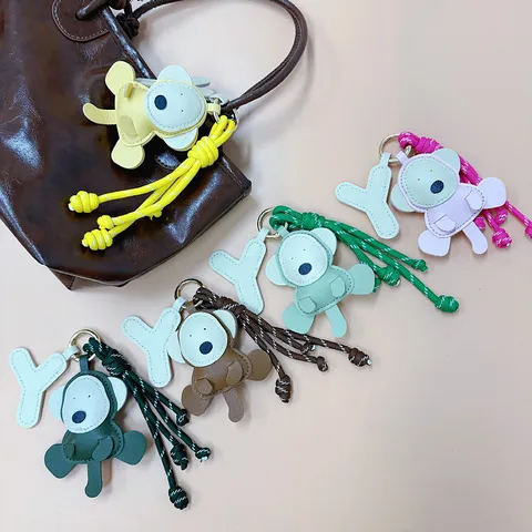 Handmade Woven Cartoon Monkey Bag Charm Padded PU Leather Keychain For Backpack Cute Monkey Key Ring Decor Pendant For Women Kids Gift