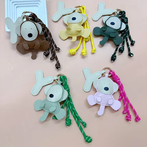 Handmade Woven Cartoon Monkey Bag Charm Padded PU Leather Keychain For Backpack Cute Monkey Key Ring Decor Pendant For Women Kids Gift