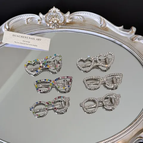 Niche Design Rhinestone Glasses Shape Hair Clips Full Diamond Heart Round Square Fringe Clips Alloy Korean Style Hair Accessories For Women