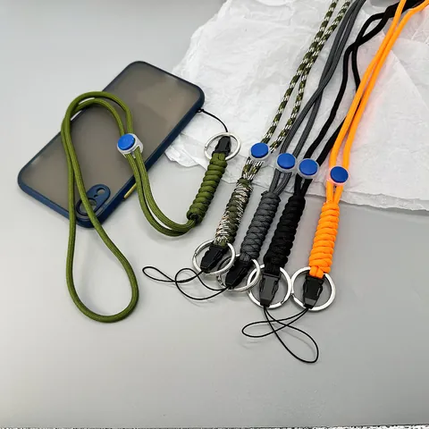 Adjustable Braided Paracord Phone Lanyard With Zinc Alloy Ring Polyester Neck Strap For ID Badge Keys Unisex Neck Cord