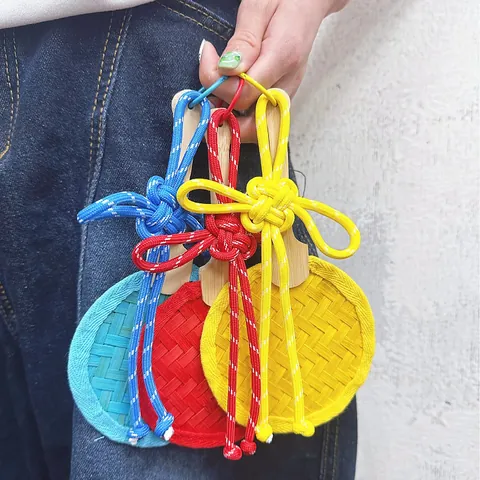 Handmade Bamboo Woven Fan Pendant With Chinese Knot Creative Traditional Chinese Style Bag Charm Festival Hanging Gift