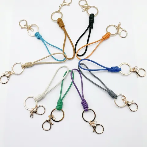 Woven Braided Wax Rope Keychain For Men Women Zinc Alloy Golden Lobster Clasp Car Key Ring Pendant Creative Small Gift Accessory