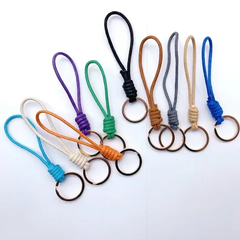 Hand Woven Wax Rope Keychain Minimalist Wrist Strap Car Key Ring Zinc Alloy Holder Couple Gift Accessories