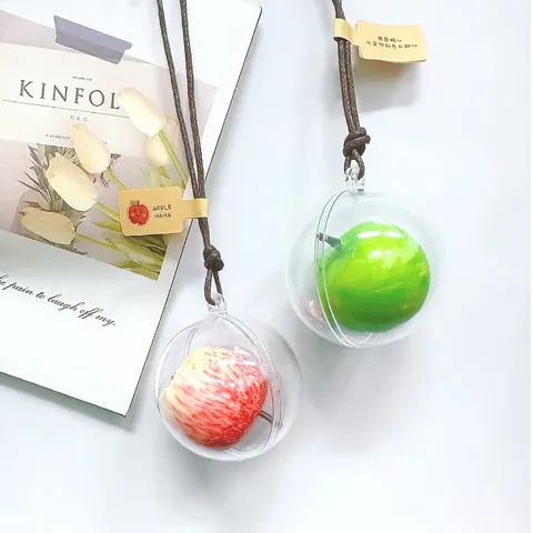 Simulation Apple Hanging Ornament Transparent Acrylic Ball Red Green Apple Christmas Eve Car Pendant Creative Bag Keychain Charm