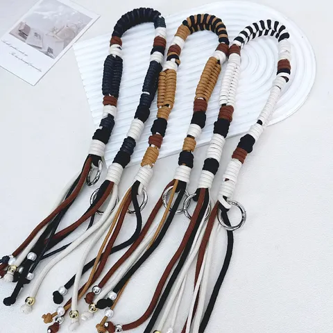 Handmade Woven Cotton Rope Bag Strap Multi-functional Replacement Shoulder Strap With Metal Ring Buckles Tassels Beads For Women Handbags Bag Accessories