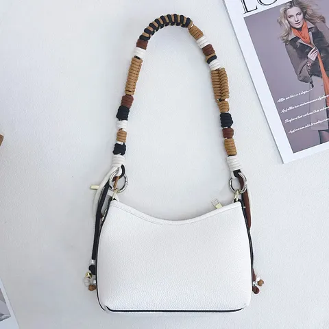 Handmade Woven Cotton Rope Bag Strap Multi-functional Replacement Shoulder Strap With Metal Ring Buckles Tassels Beads For Women Handbags Bag Accessories