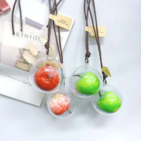 Simulation Apple Hanging Ornament Transparent Acrylic Ball Red Green Apple Christmas Eve Car Pendant Creative Bag Keychain Charm