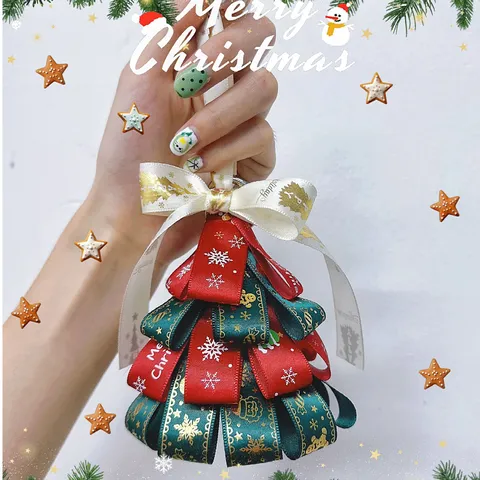 Christmas Tree Ribbon Bow Bag Charm Polyester Hot Stamping Merry Christmas Pendant Car Hanging Ornament Festive Gift For Holiday