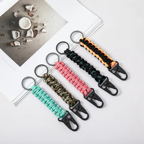 Hand-Woven Paracord Keychain With Eagle Beak Carabiner Tactical Hook Outdoor Survival Lanyard Keychain For Camping Hiking Daily Organization