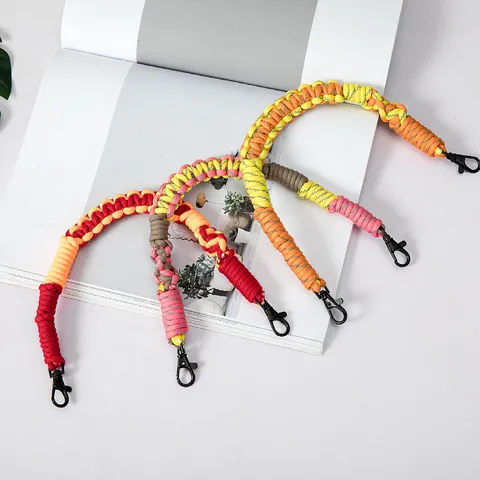 Handmade Woven Mobile Phone Lanyard Universal Anti-Lost Wrist Strap Paracord Chain With Metal Clasp For Keys Bag Decor